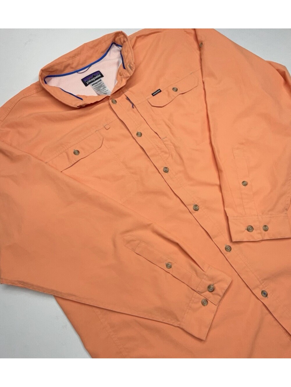 Patagonia Vented Fishing Shirt Mens Sz XXL Orange Long Sleeve Button Up Pockets